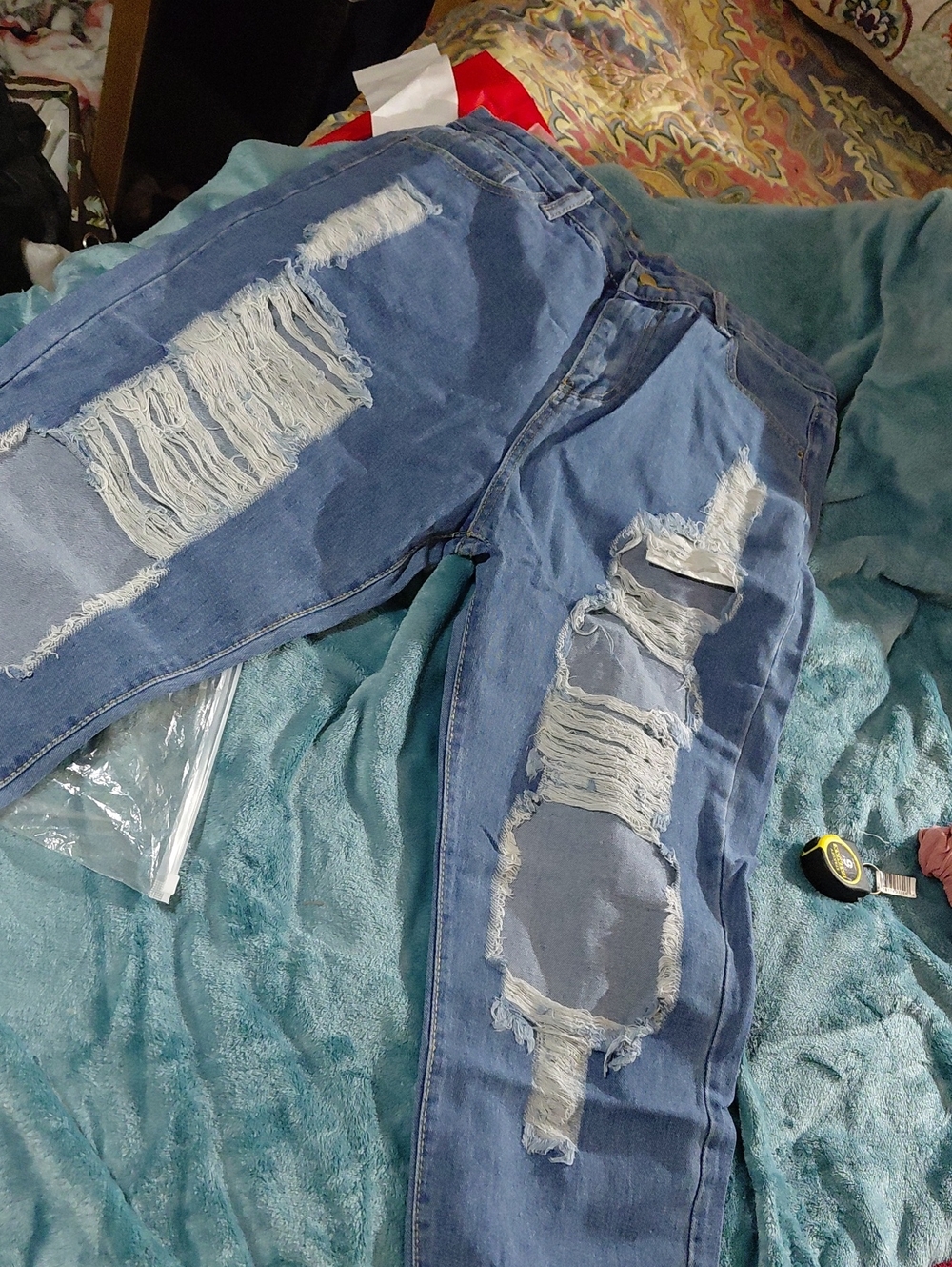 Men's Skinny Distressed Blue Jeans - Ripped Slim Fit